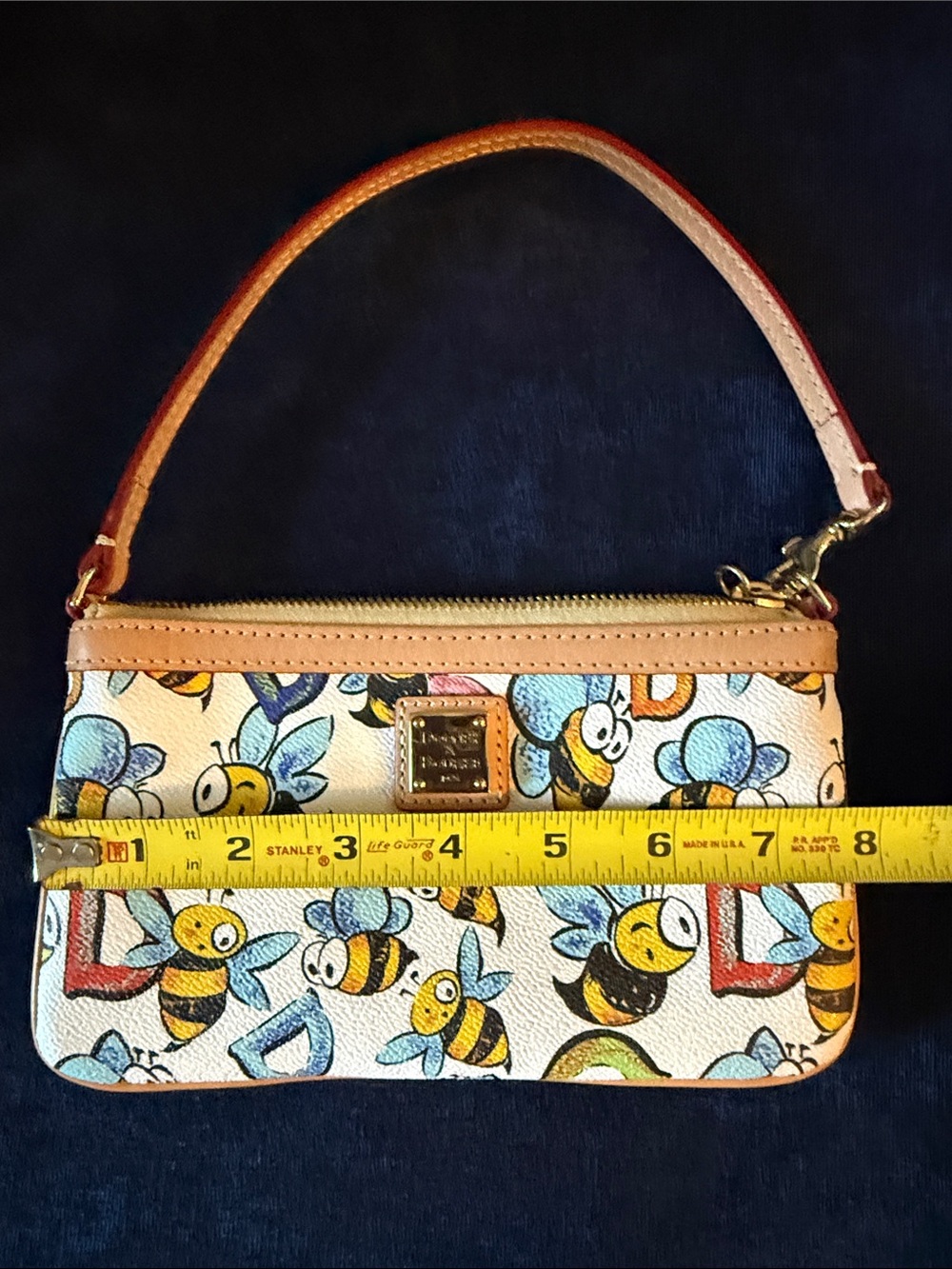 Dooney & Bourke Cream Bee Print Wristlet with Tan Trim and Blue Accents - Picture 5 of 5